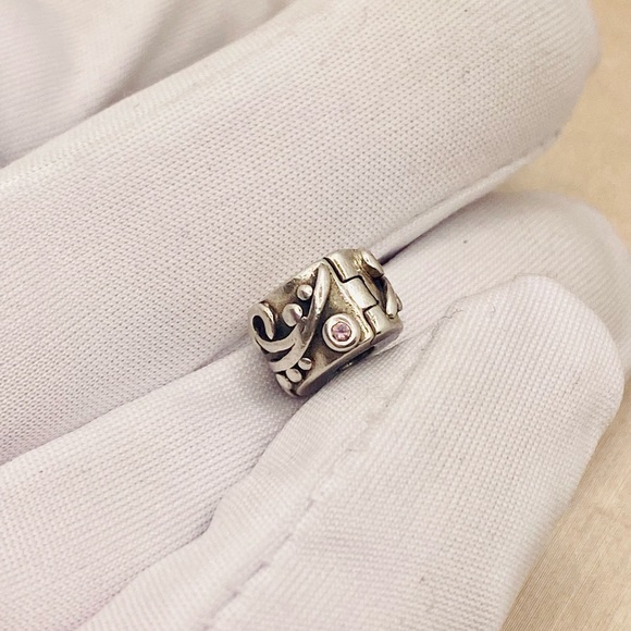 EUC Pandora 790380PCZ Sterling Silver Tendril Clip w/ Pink Zirconia - Picture 8 of 13